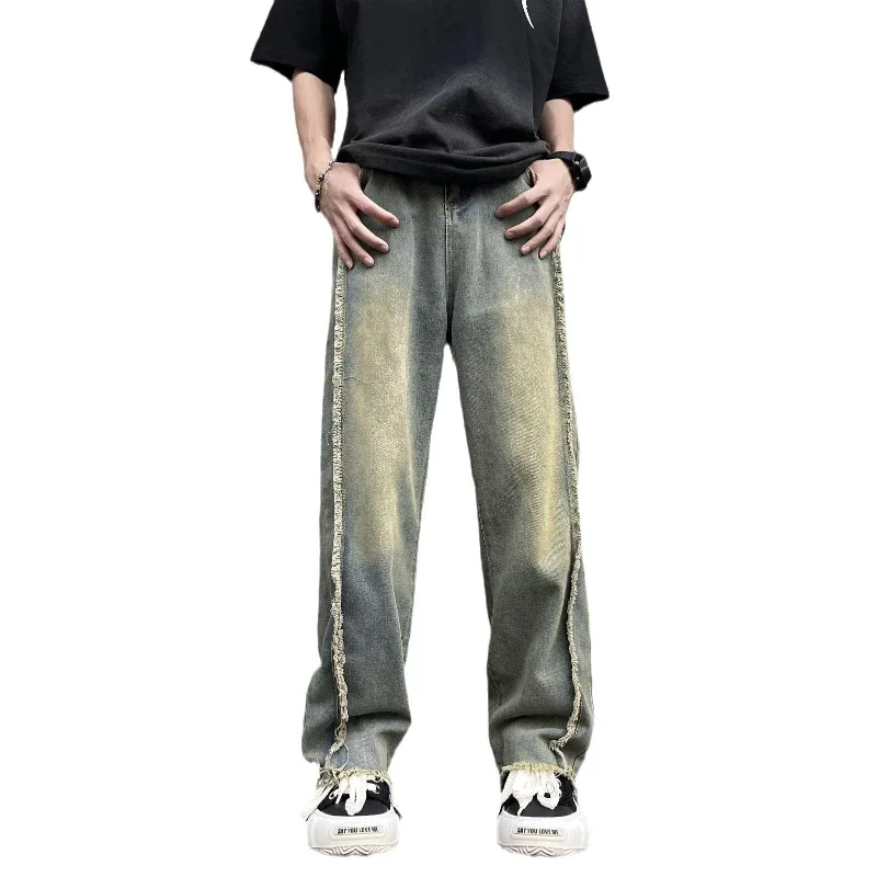 OIMG New Fashion Old Y2K Streetwear Stacked Baggy Ripped Jeans Pants Men Clothing Straight Denim Trousers