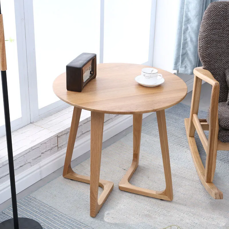 K-STAR Modern Simple Coffee Tables Full Solid Wood Round Table Pure Oak Balcony Movable Terrace Small Desk Creative