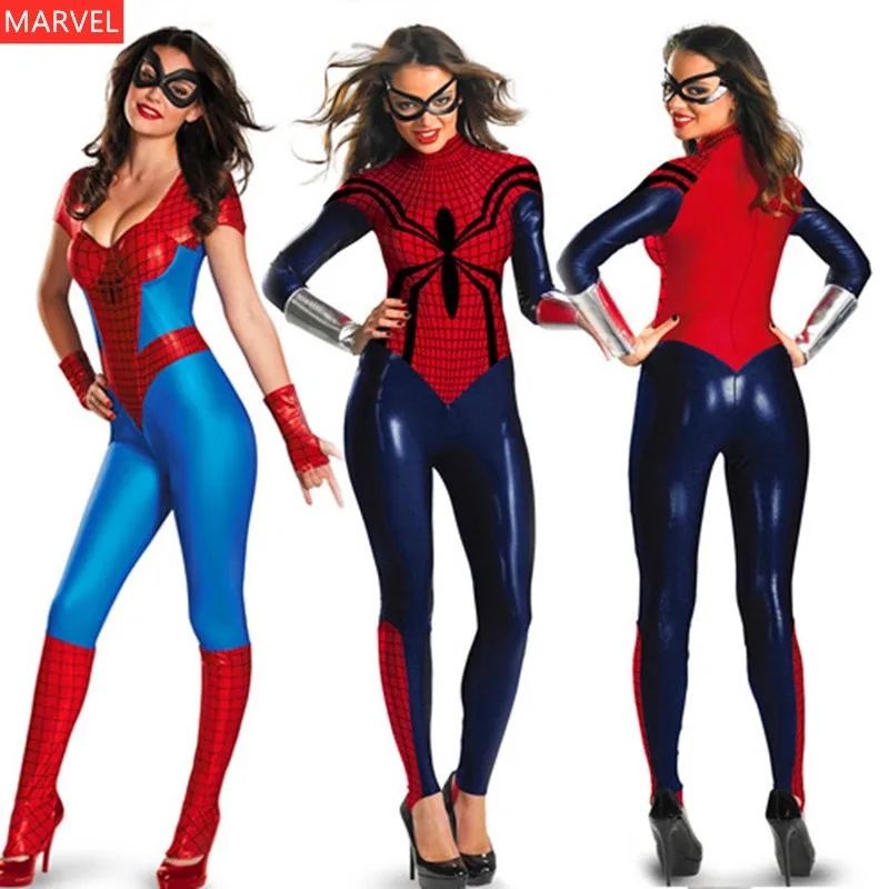 Disfraz de Spider-man de Marvel para mujer, traje Sexy de superhéroe rojo,  mono ajustado con estampado 3D, vestido elegante para Halloween - AliExpress