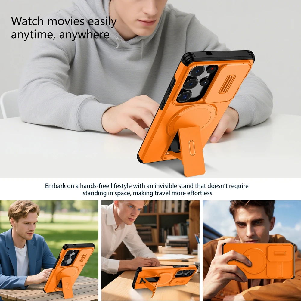 Enhanced Magnetic Armor Stand Case with Wireless Charging Support for Samsung Galaxy S26 Ultra/Plus 5G