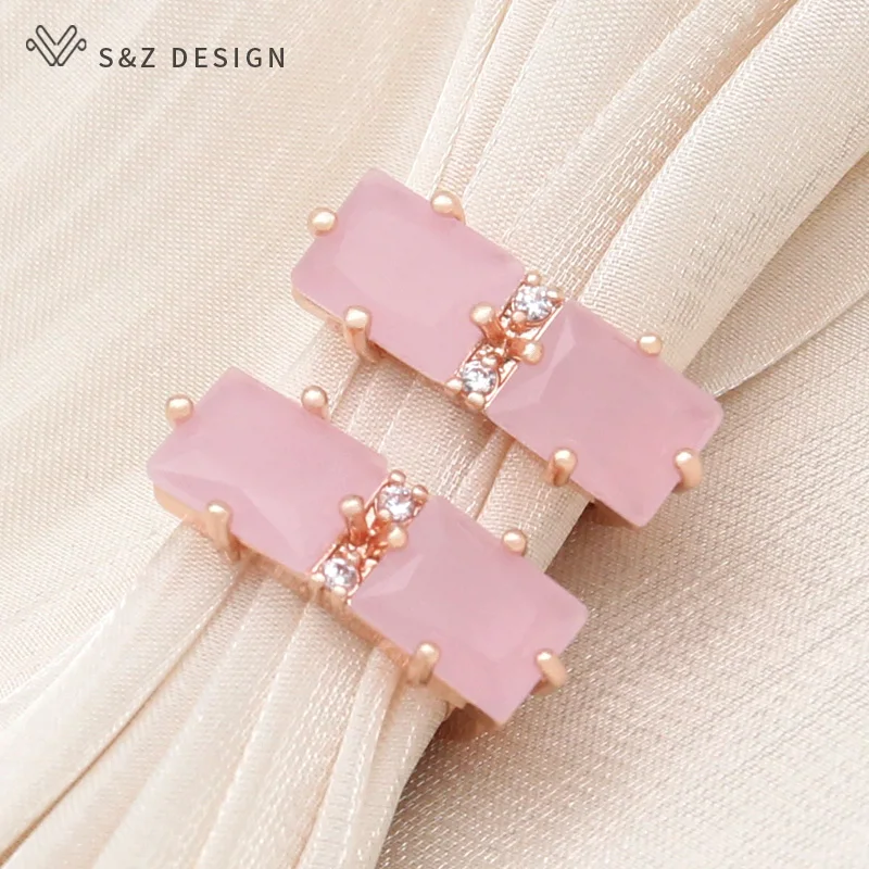 S&Z DESIGN New Fashion 585 Rose Gold Color Rectangle Crystal Drop Earrings For Women Wedding Jewelry Cubic Zirconia Eardrop