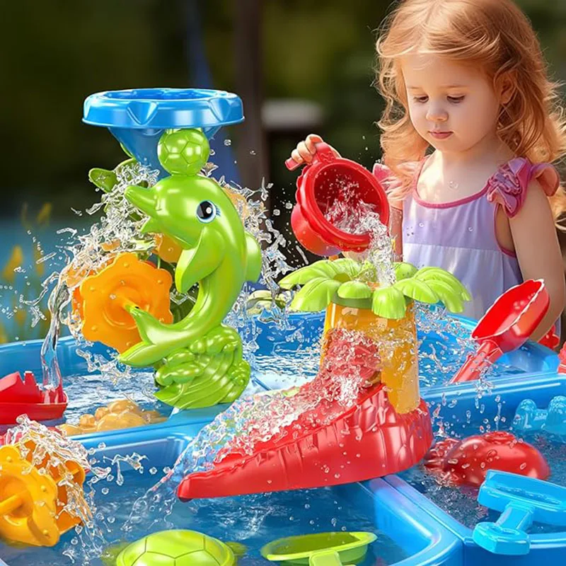 TEMI 4-in-1 Sand Water Table For 3-5-Year-Old Toddlers. 32PCS. Sensory Play. Outdoor Toys For Boys And Girls 5