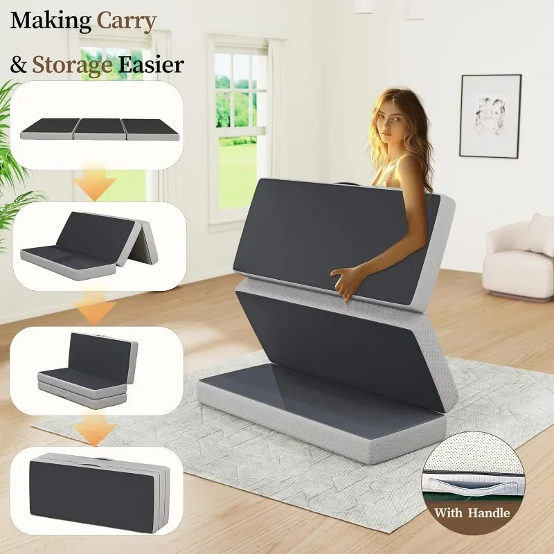 4 Inch Trifold Mattress,Twin Size Memory Foam Mattress, Folding Floor Bed Mattress Futon Mattress Portable Camping Mattress 4