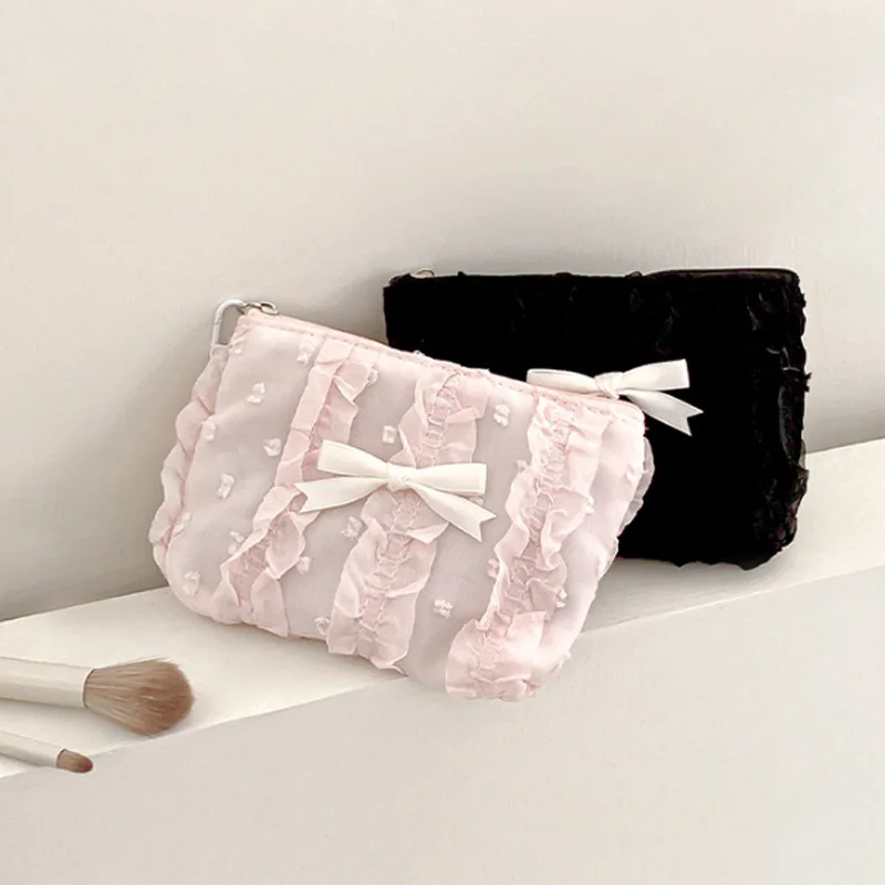 Cute Bow Girls Storage Bag Solid Color Soft Coin Purse Lipstick