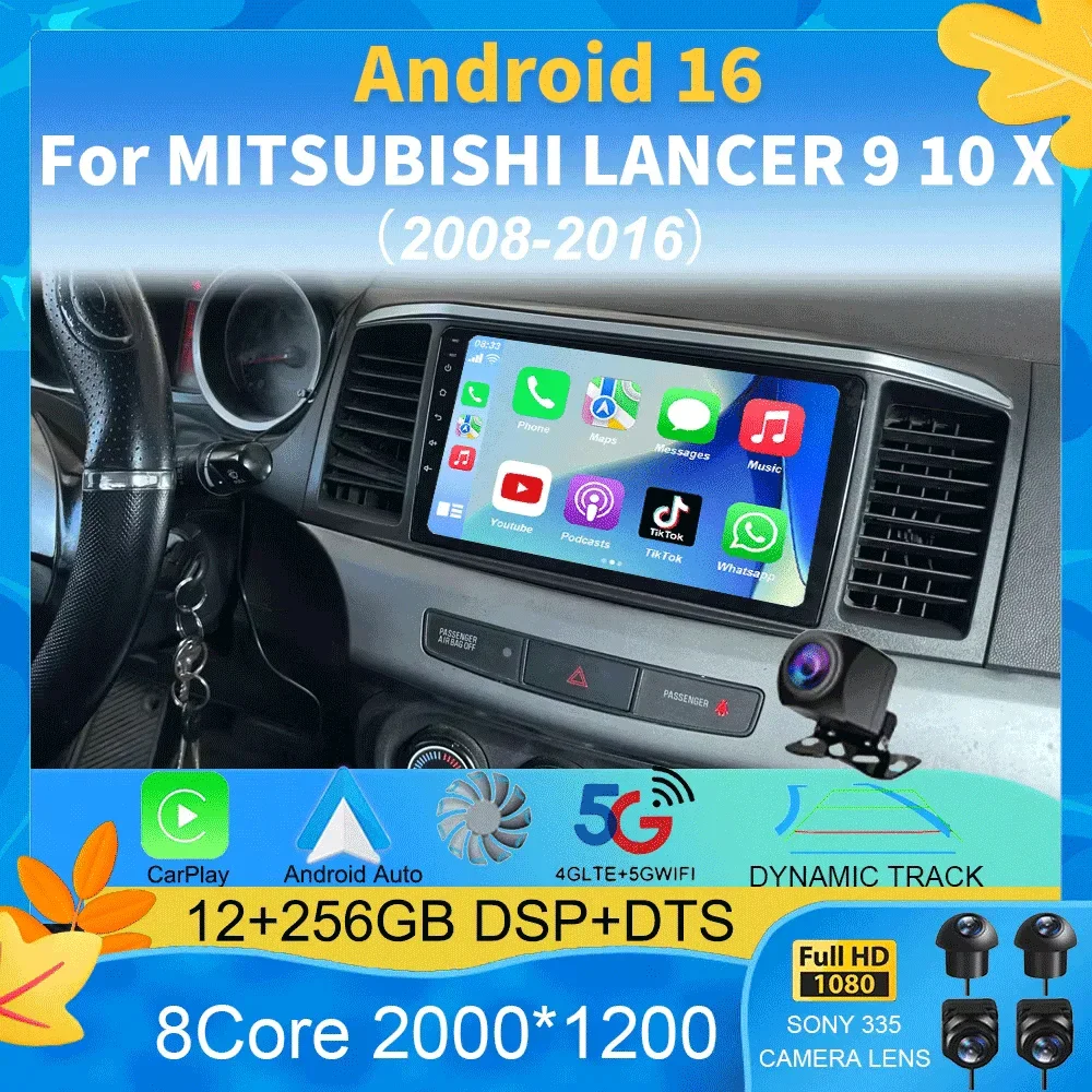 Radio para Auto Android 16 para MITSUBISHI LANCER 9 10 X 2008 - 2016, Reproductor de Video, Estéreo de 9 Pulgadas, Reproductor de Audio GPS, Pantalla Auto con Carplay 1