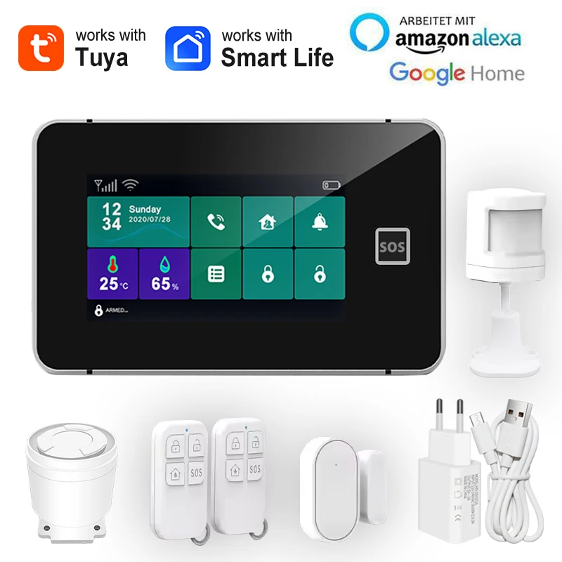 מערכת אזעקה לבית עם חיבור WiFi GSM, מערכת אזעקה לגנבים בתדר 433MHz, חיישן תנועה אלחוטי לדלת, שליטה מרחוק באמצעות אפליקציית Smart Life