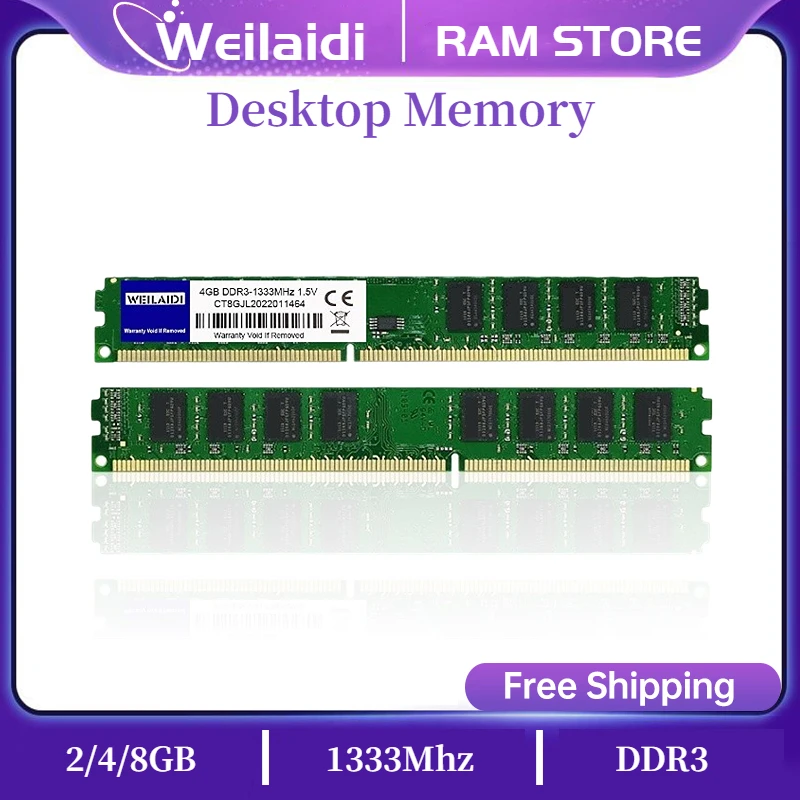 

10Pcs DDR3 2GB 4GB 8GB Memory Ram DDR3 1333 1600MHZ DIMM PC3-10600 Desktop Memoria Non-ECC Unbuffered Intel and AMD Compatible