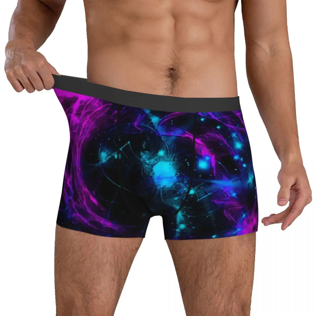 Neon Galaxy Underwear Purple And Blue 3D Pouch Trenky Boxer Shorts