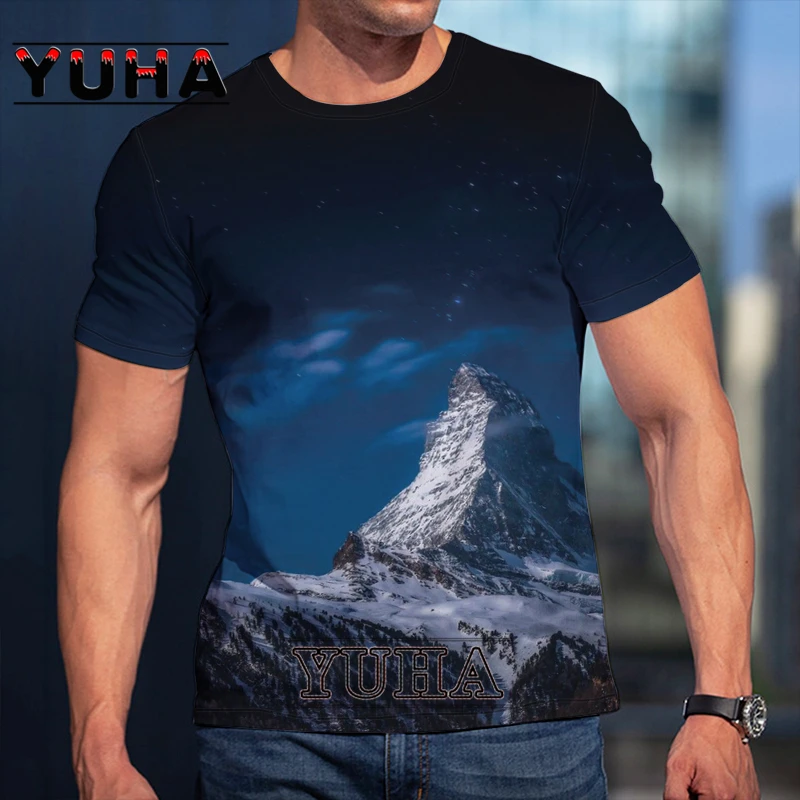 Mountain 3D Printing T-shirt Men Nature/Landscape Tree T-shirt Summer  Leisure Natural Scenery Full Version 3D T-shirt Cool Men's