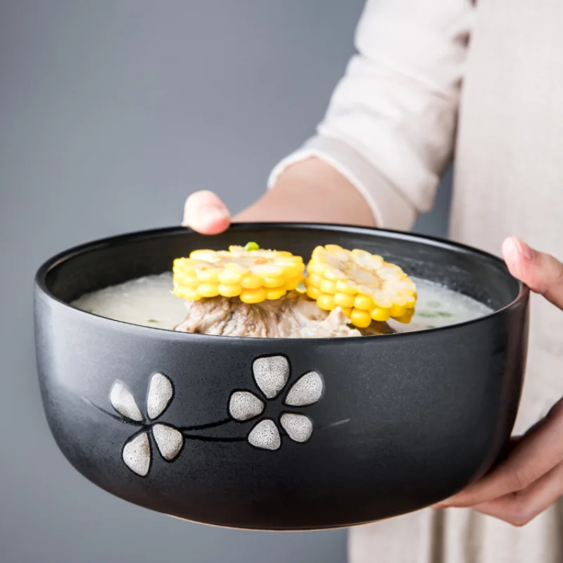 

Japanese-Style Anti-Scald Noodles Large Bowl Household Large Capacity Instant Noodle Bowl 8-Inch Ceramic Large Soup Bowl