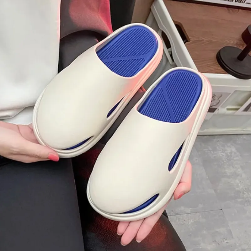 Summer White Blue New Style Men's Slippers with A Feeling of Stepping on Poop for Comfortable Style Outdoor Wear Indoor Home
