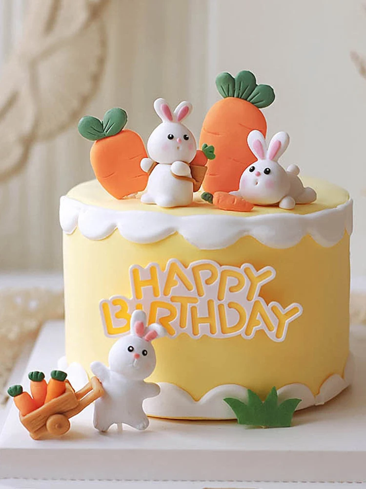 子供のための素敵なバニーケーキトッパー、森の部門の装飾、幸せな誕生