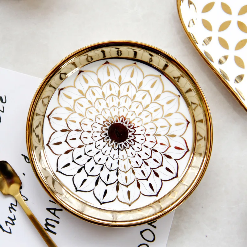 European Luxury Decorative Storage Trays, Ceramic Snack Saucer, Cake Plate, Small Jewelry Dish, Middle Eastern Arabic 4