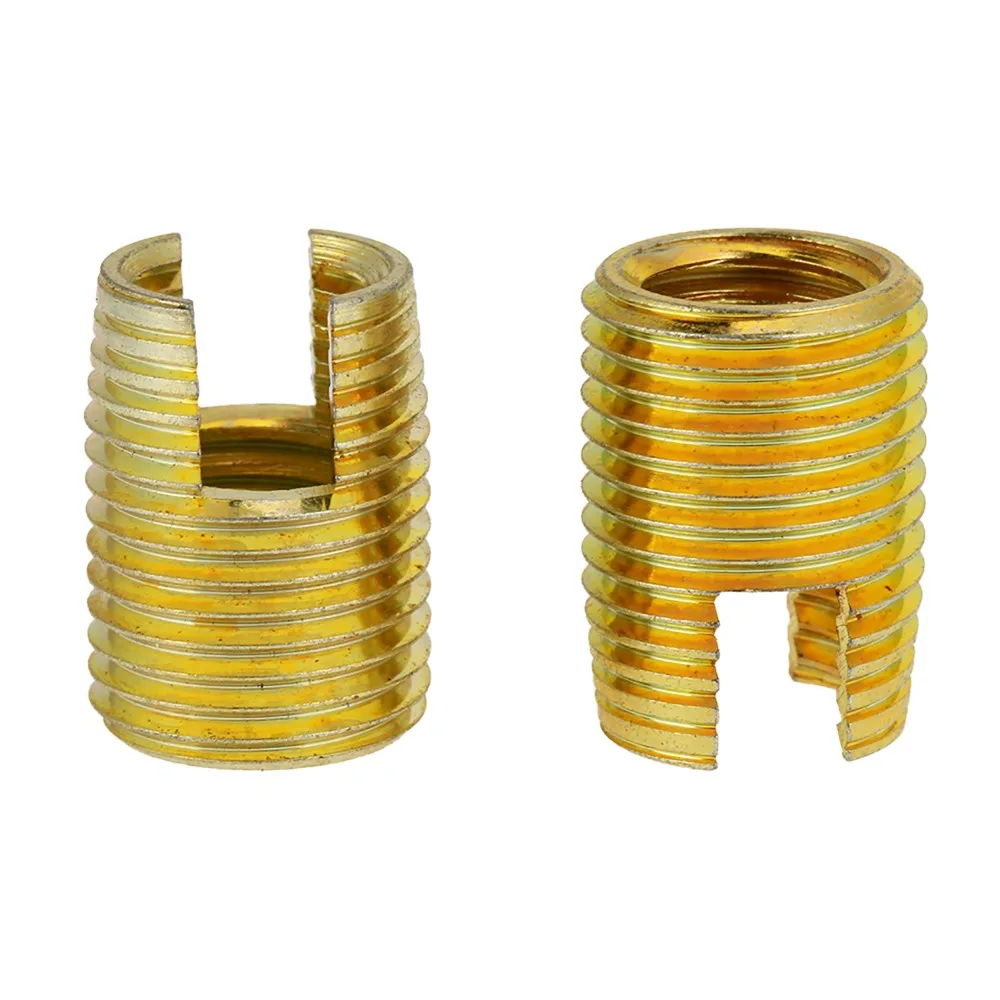 50pcs Brass Self Tapping Inserts M3-M12 Gold Threaded Inserts Kit Storage Case Carbon Steel Brass Slotted Thread Inserts