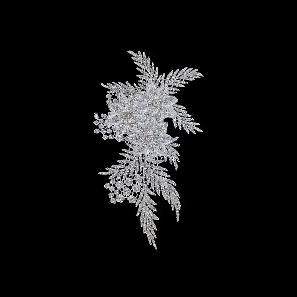 3D flower application Laces collar DIY Rhinestone Lace fabric Embroidery craft materials Dress Sewing accessories