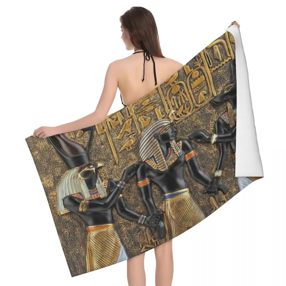Egypt Ancient King Tutankhamun Hieroglyphics Beach Towel Super Soft Quick Dry Egyptian Pharaoh Sauna Bath Towels For Kids Adults_voghion.com