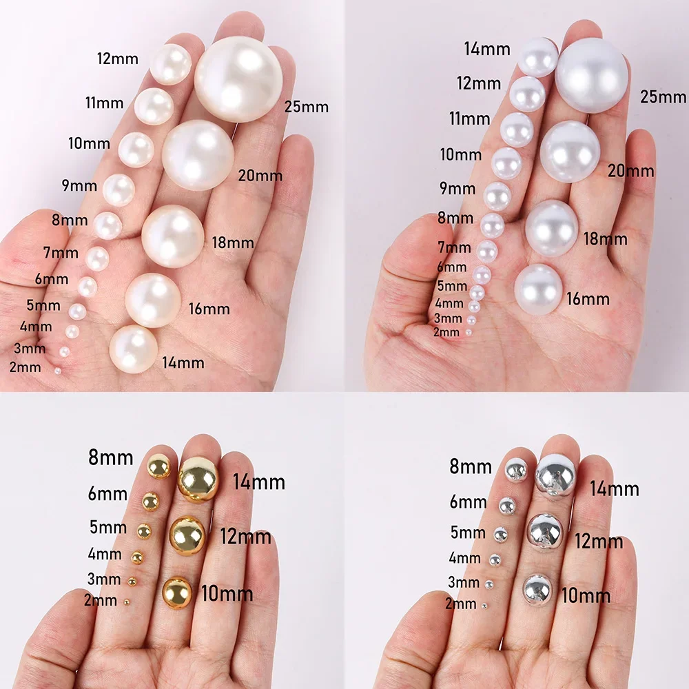 All Sizes Silver Gold White Cream Flat Back Pearls Imitation Pearl 2-14mm Half Round Loose Bead for DIY Craft Nail Art Stones imitation pearl beads