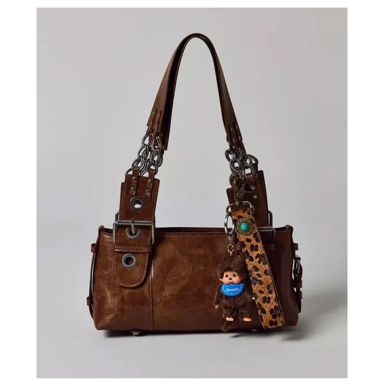 Retro Fashionable Women's Crossbody Bag Handbag Bowling Single Shoulder Bag Soft PU Leather Square Shape Internal Zipper Pocket