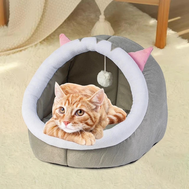Cute Cat Bed Kennel with Play Ball Winter Sleeping Bed Warm Nest Cave House  for Indoor Outdoor Pet Accessories - AliExpress