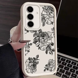 Elegant Rose Design Soft Silicone Phone Case - Premium Floral Protective Cover - Galaxy S23+ (A065 Beige White)