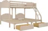 Full Over Twin & Twin Bunk Bed, Velvet Triple Bunk Bed with Drawers and Guardrails, Beige 2025 Christmas gifts 6
