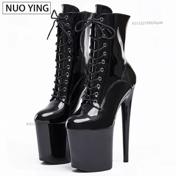 2025 New Style Super High Heel Side Zipper Autumn and Winter Lacing Short Boots Waterproof Nightclub Trend Women's Boots 35-44