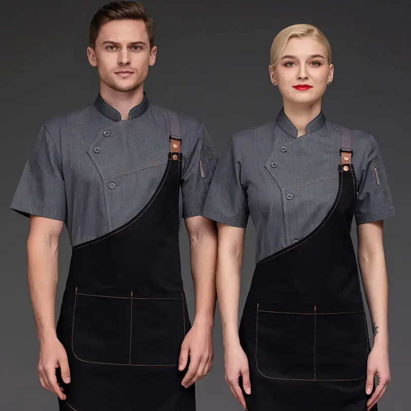 Men Short Chef Jacket for summer black chef outfit Restaurant Kitchen Waiter Waitress White Jacket Bakery Bar Cafe Clothes Women