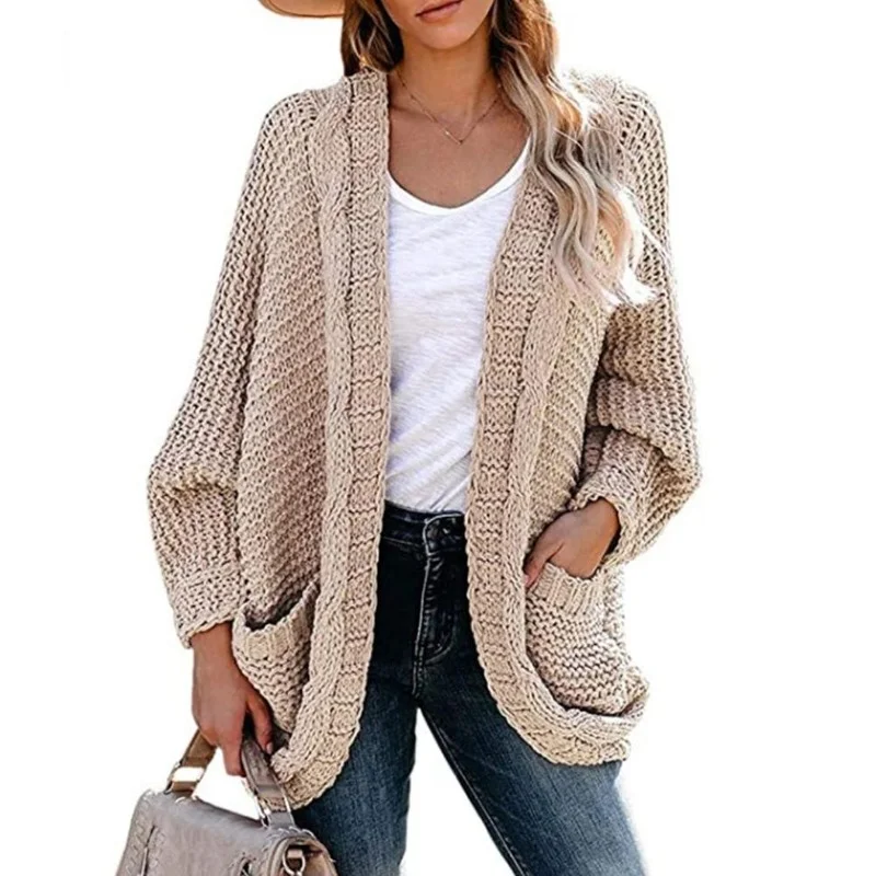 

Autumn And Winter Women's Casual Sweater Solid Color Knit Pocket Loose Cardigan Sweater Coat Oversize Women's Warm Clothes