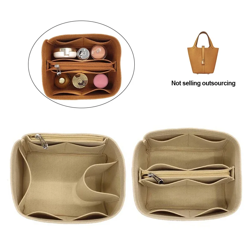 Organizer Insert Bag Inner Storage Felt Purse Shaper Cosmetic Storage Insert Handbag With Zipper Fit For H Picotin 18 22