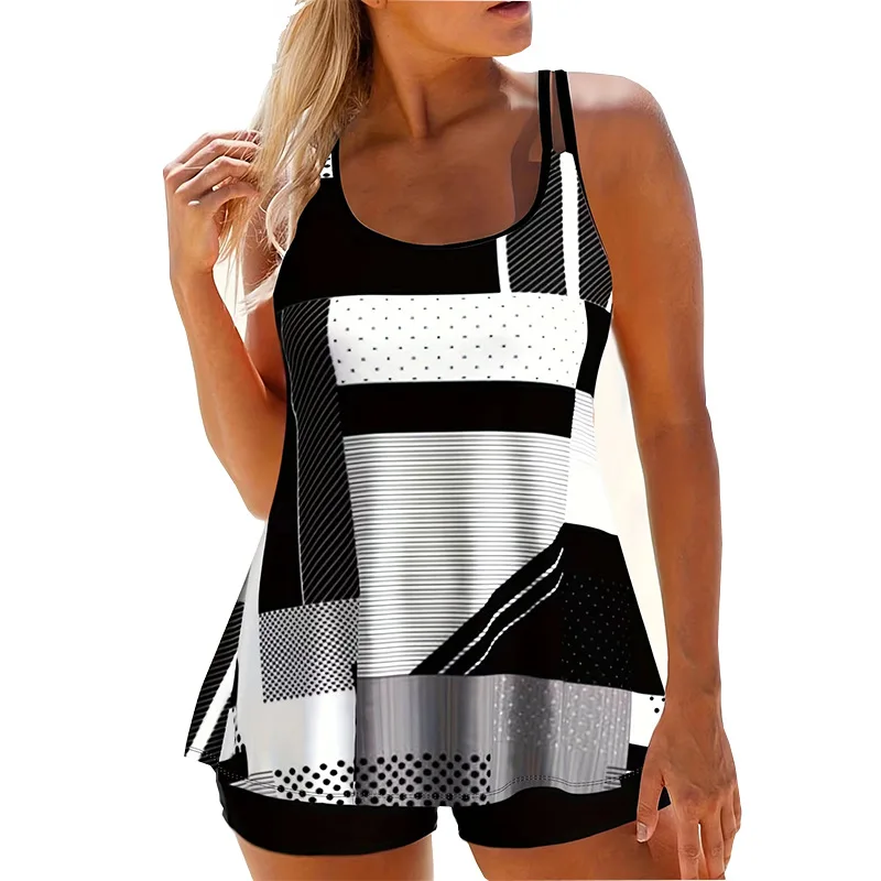 

Новинка 2024, черные Большие купальники с принтом, Модели танкини, наборы купальников, пляжная одежда, купальный костюм из двух предметов, женский спортивный бассейн