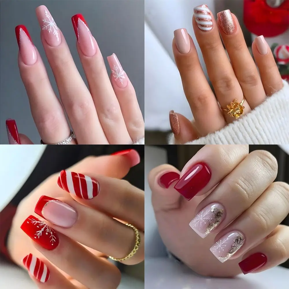 

24 шт. рождественские накладные ногти длинные/короткие балетные и квадратные накладные ногти для французского маникюра водонепроницаемые искусственные ногти