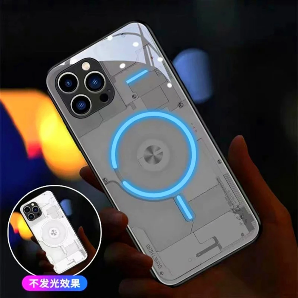 Lighting Ring Luminous Glass LED Call Light Up Flash Phone Case Cover For iPhone 15 14 13 12 11 Pro Max X XR XS Plus 7 8 SE2020