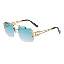 Chic Leopard Rimless Gradient Sunglasses with Double Bridges (Green)
