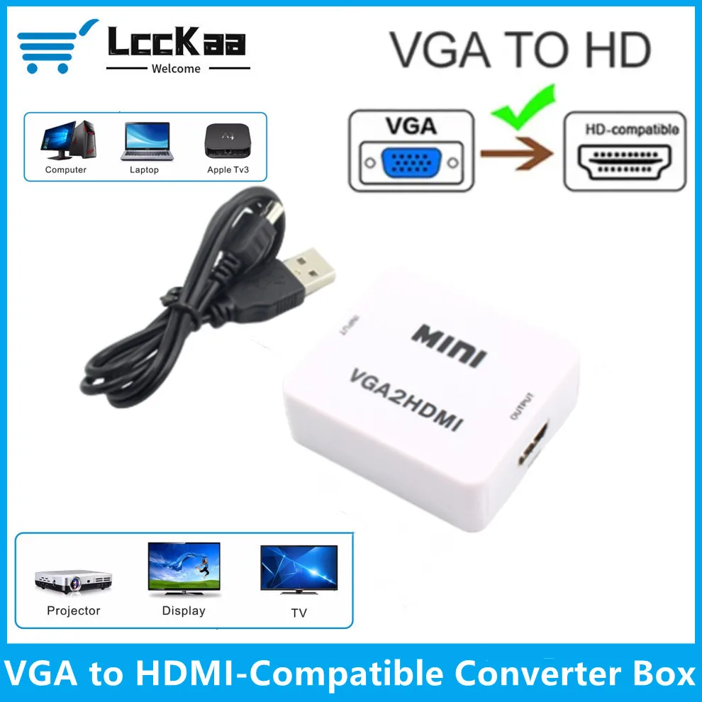 

LccKaa VGA to HDMI-Compatible Converter Box HD 1080P VGA to HDMI-Compatible Video Audio Adapter for PC Laptop to HDTV Projector