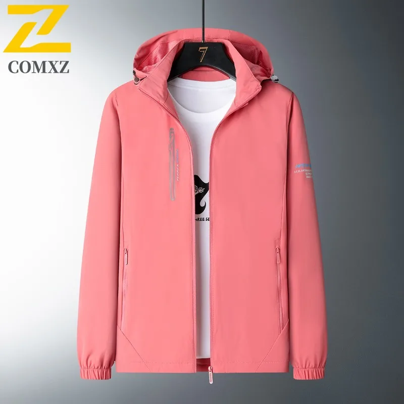 EiAO Couple's Windbreaker Waterproof Windproof Stand Collar Hooded Outdoor Coat for Hiking Camping Fishing Spring Autumn Jackets