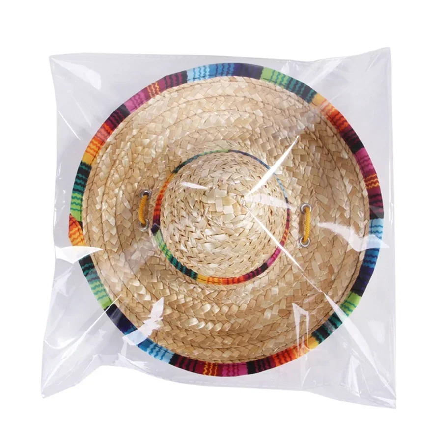1pcs Pet Woven Straw Hat, Western Mexican Style Hat, Spring and Summer Sunshade Adjustable Hat
