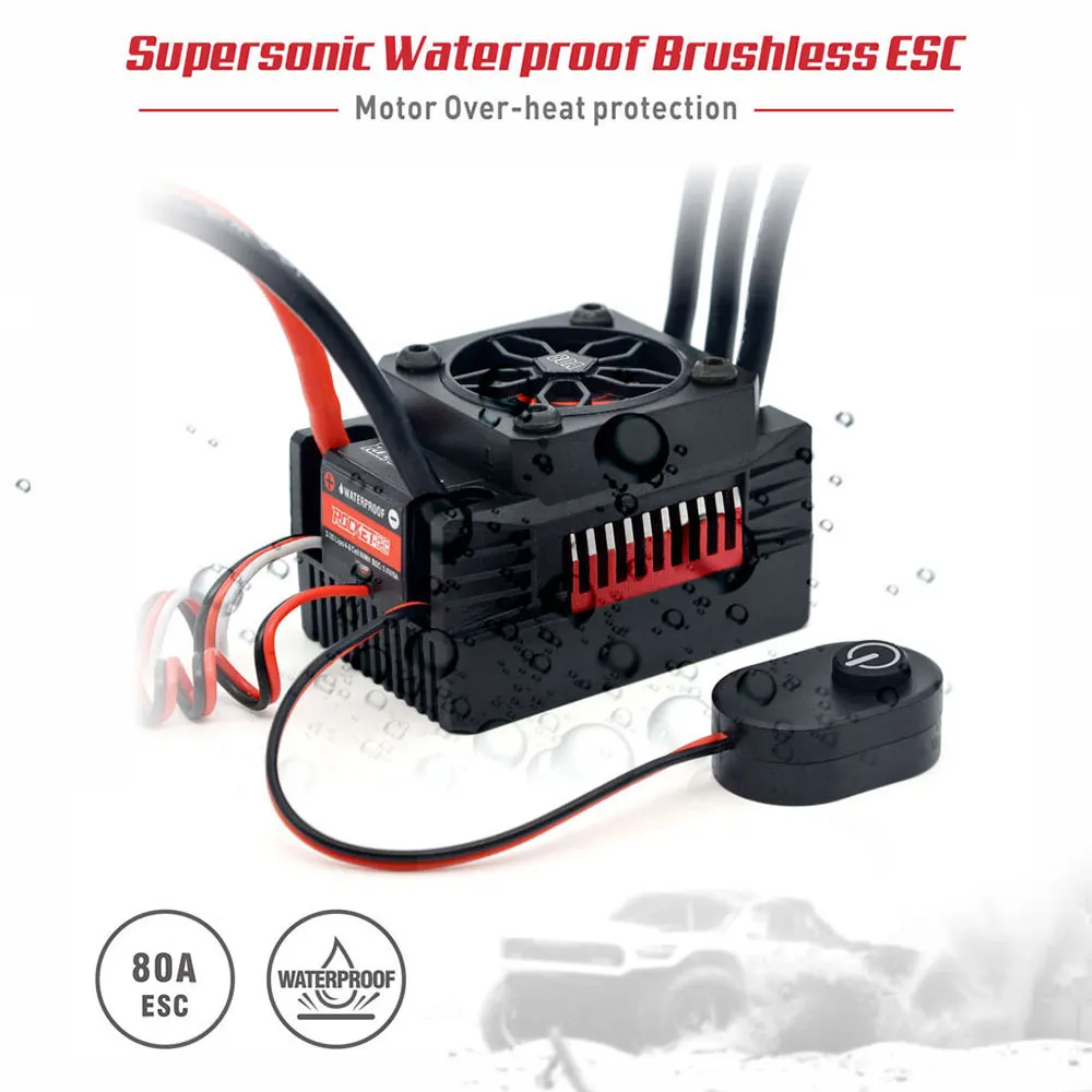 Rocket RC Supersonic V2 ESC 80A avec dissipateur thermique en aluminium et ventilateur