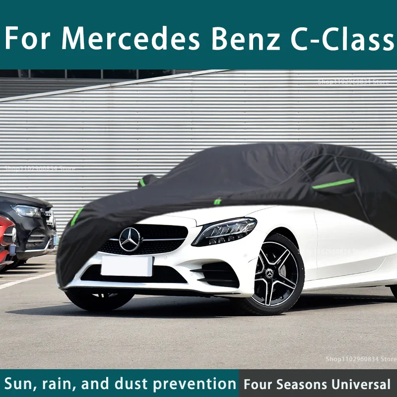 For Mercedes Benz C Class Full Car Covers Outdoor Sun Protection Dust Rain  Snow Protective Anti-hail Car Cover Auto Black Cover