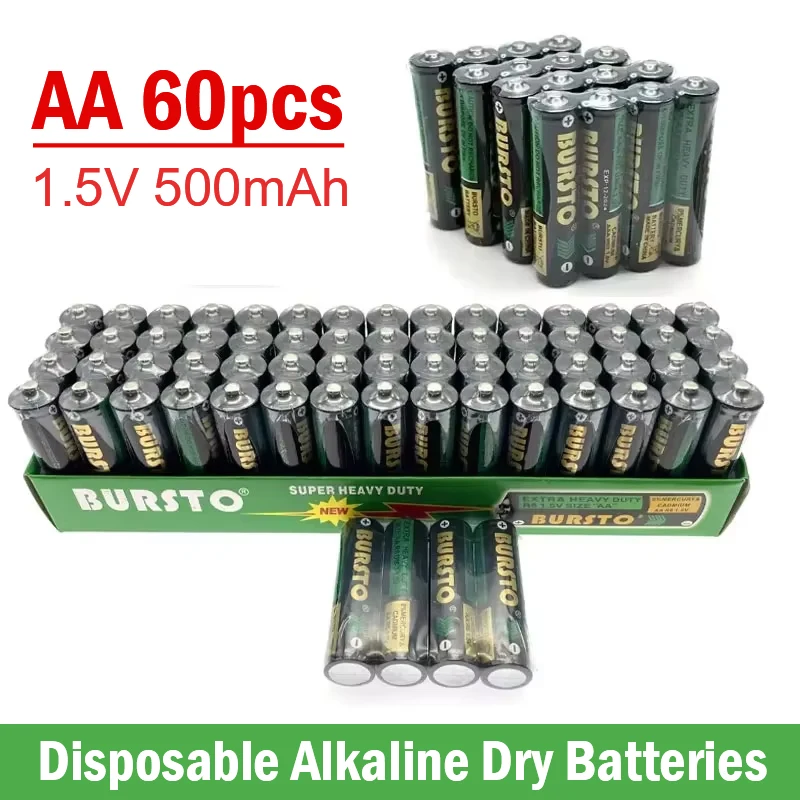 1.5V AA 500mAh Disposable Alkaline Dry Battery for Flashlight Electric Toy MP3 Wireless Mouse Keyboard Camera Shaver 60PCS/Box alkaline battery disposable battery