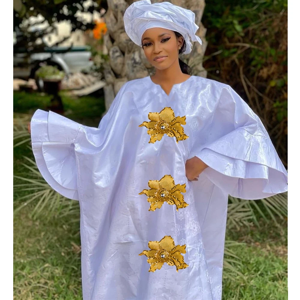 

Original Bazin Riche Dresses For African Women Traditional Party Wedding Top Quality Dashiki Robe Outfits With Headscarf Set