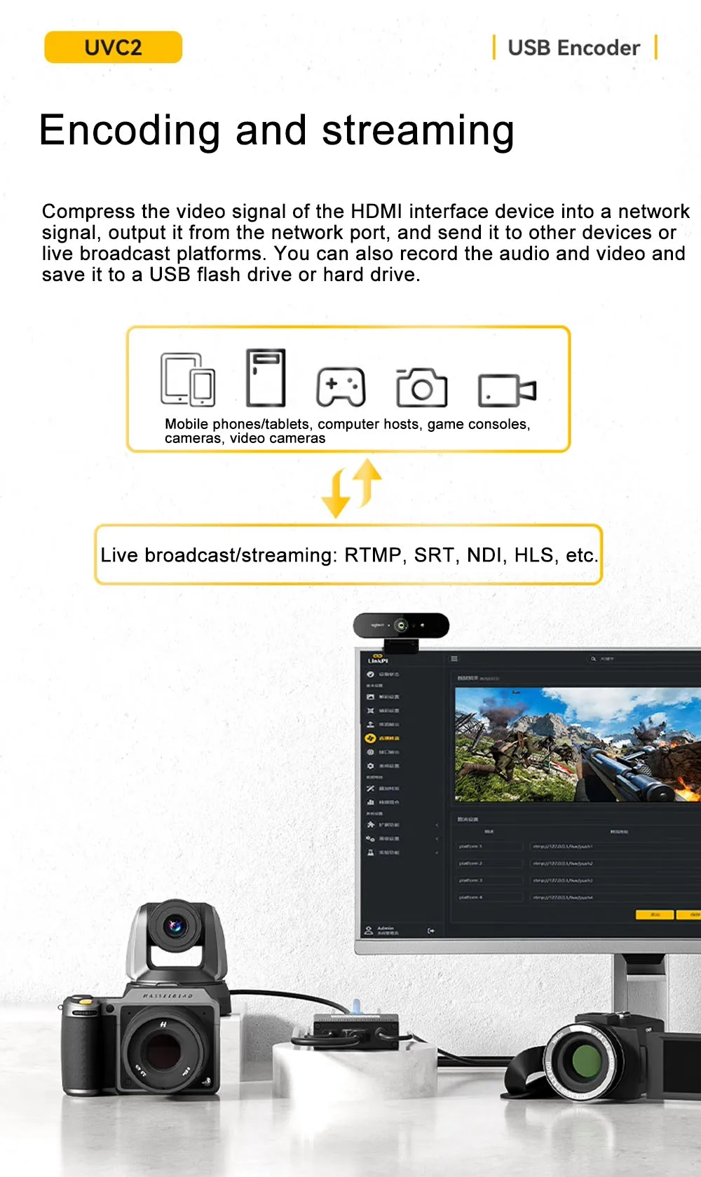 Link Pi UVC2 2-way USB Encoder/Decoder 4K30fps NDI/ SRT H.265 Encoding UVC To HD