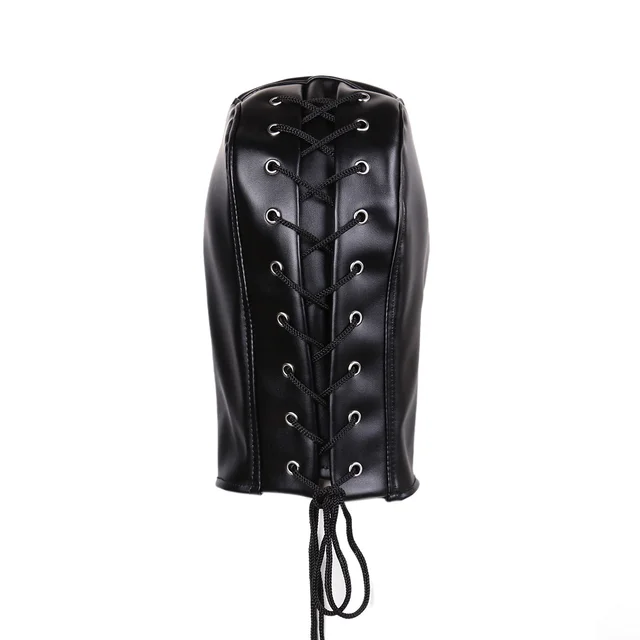 Adjustable Faux Leather Hood Bondage Mask 4
