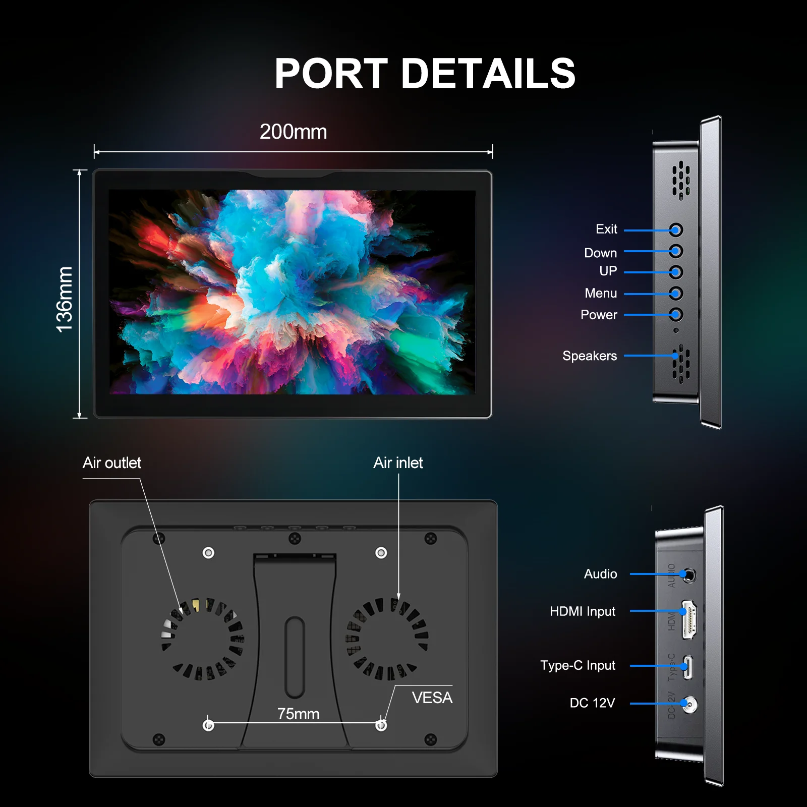 Unew 8인치 터치 모니터 1280x800 16:10 와이드스크린 HDMI DIY 프로젝트 및 터치스크린 디스플레이용 팬 스피커 내장