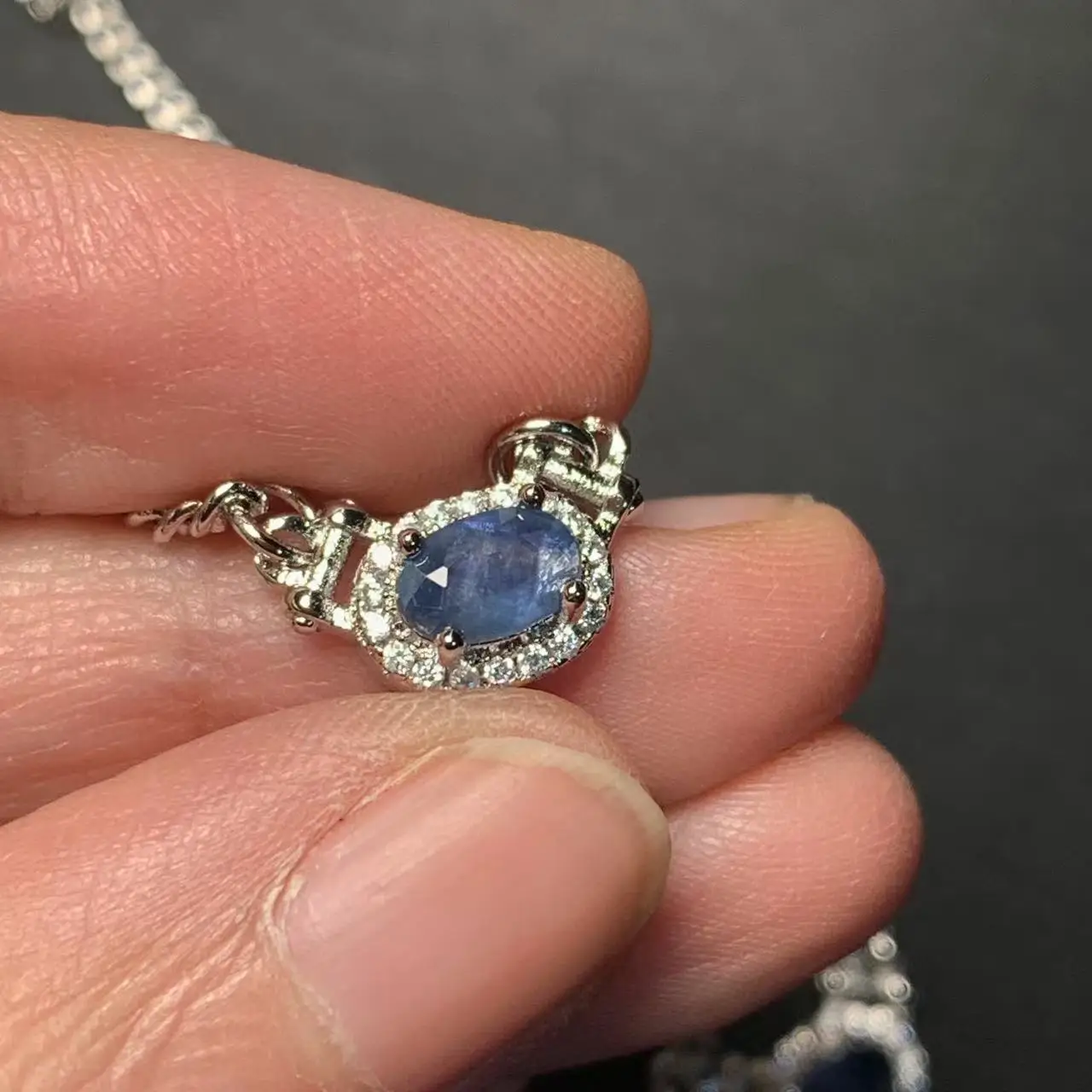 HEYYA STONE Oval Natural Sapphire Pendant Necklace For Women stainless steel Simple Fine Jewelry Gemstone Classic Style pendant necklace