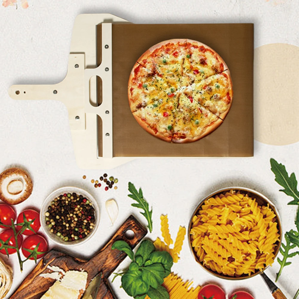 Sliding Pizza Peel Non-Stick Sliding Pizza Spatula with Detachable Wood Handle Effortless to Clean 50x35cm Paddle