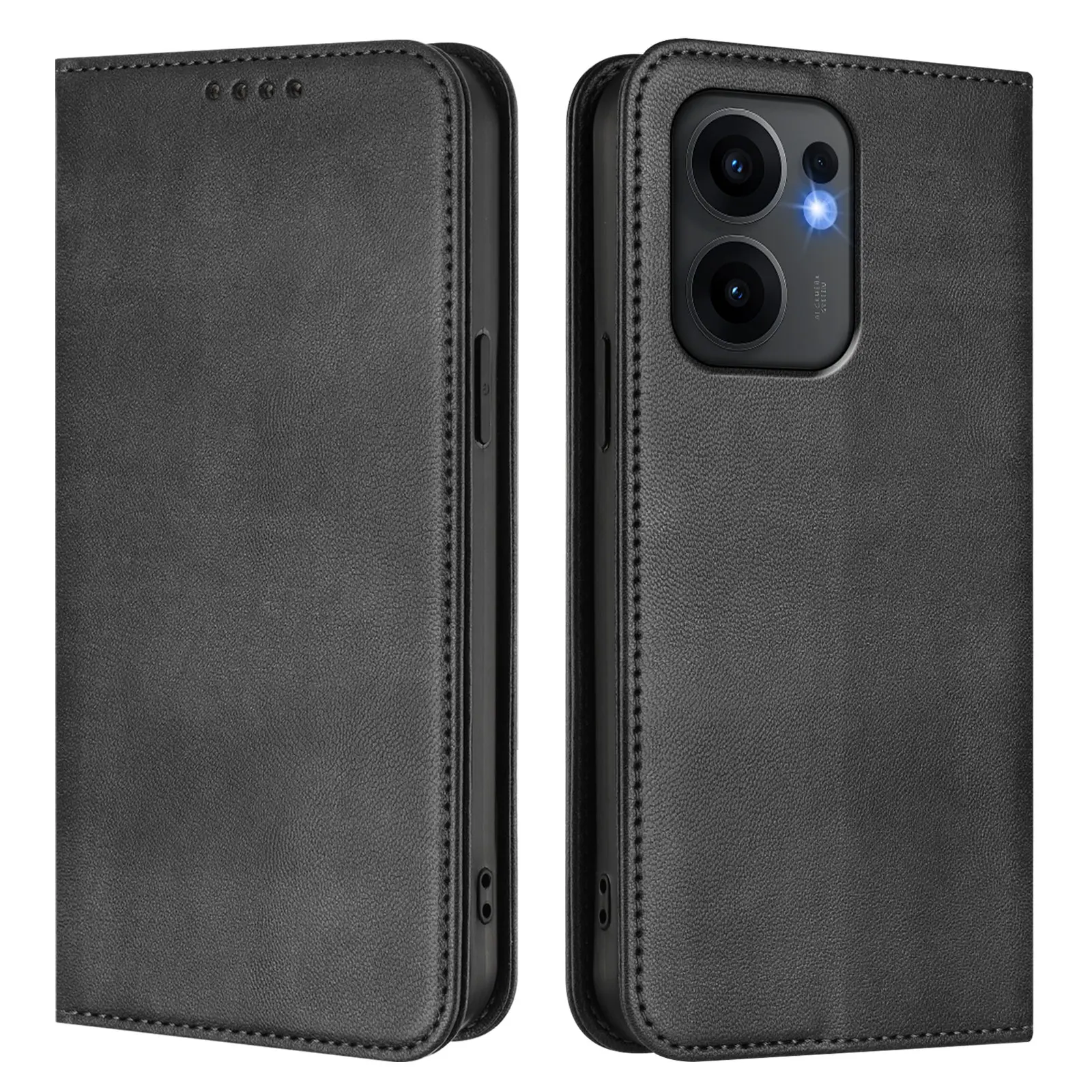 Leather Flip Wallet Case with Card Pocket & Magnetic Closure