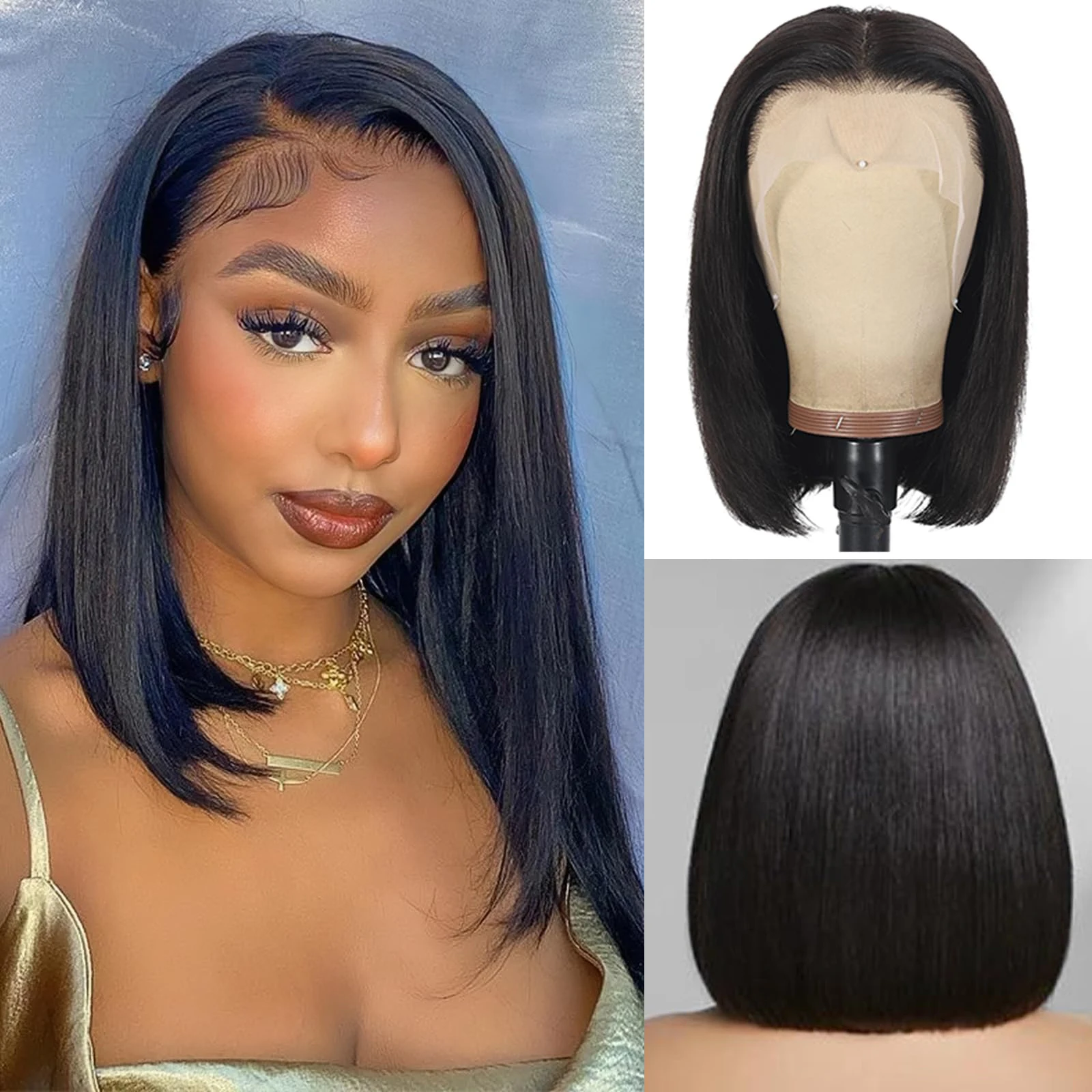 Short Bob Wig Human Hair 13x4 Lace Transparent Frontal Human Hair Wig Straight 180% Density Glueless 8-14 Inch