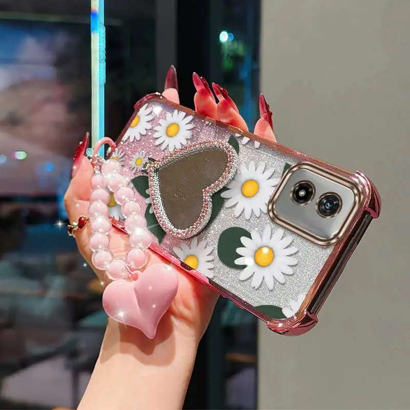 White Daisy Phone Case Set with Lanyard and Circular Stand - Comfortable Feel Design