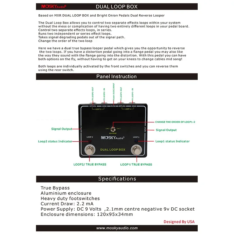 MOSKYAUDIO DUAL LOOP BOX Looper Pedal 2 Independent Loop Guitar Accessories True Bypass Footswitches Pedal Guitar Amp