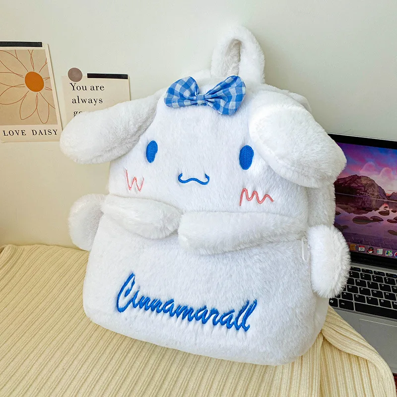 Hello Kitty Children's Plush Backpack Cartoon Cute Melody Kulomi Cinnamoroll Schoolbag Girl Large Capacity Plush Zipper Backpack